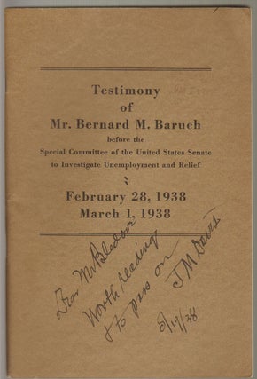 Item #11918 Testimony of Mr. Bernard M. Baruch before the Special Committee of the United States...