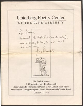 Item #12393 Unterberg Poetry Center of the 92nd Street Y Program, Paris Review Anniversary...