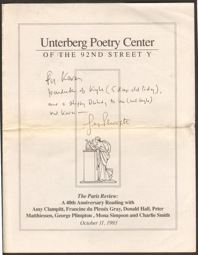 Item #12393 Unterberg Poetry Center of the 92nd Street Y Program, Paris Review Anniversary Reading [Signed by George Plimpton]. George Plimpton.