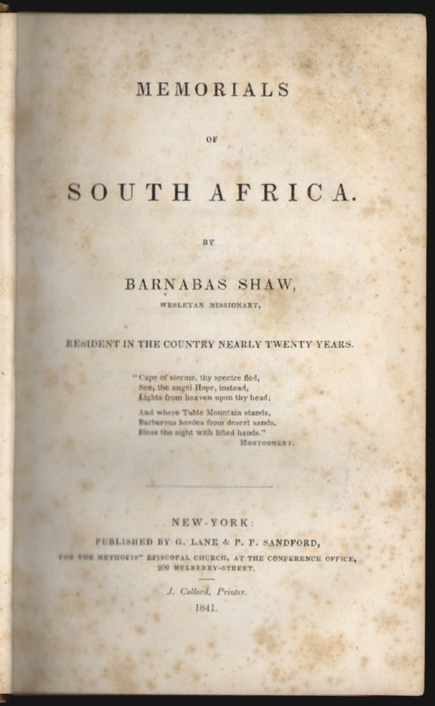 Item #13094 Memorials of South Africa. Barnabas Shaw.