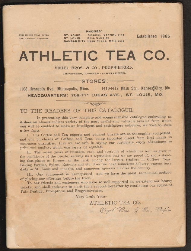 Item #14935 Athletic Tea Co. Catalogue No. 25. HOUSEWARES TRADE CATALOGUE.