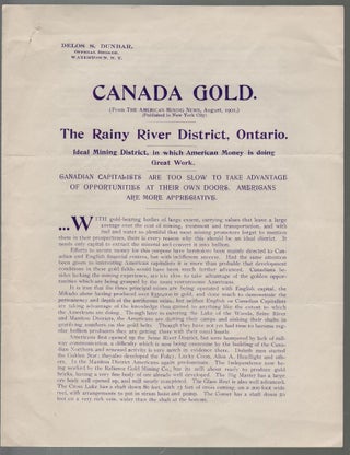 Item #18139 Canada Gold. The Rainy River District, Ontario. Ideal Mining District, in which...