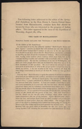 Item #19134 The Case of McGillicuddy. Senator Dawes Explains the Troubles at the Sioux Agencies....