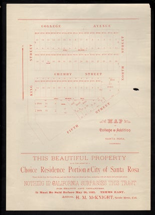 Item #19146 Map of College Addition to Santa Rosa, California. REAL ESTATE CALIFORNIA