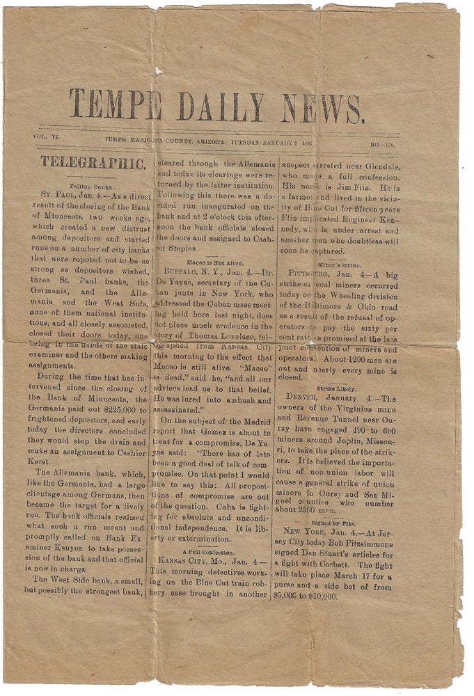 Item #19762 Tempe Daily News, Tuesday, January 5, 1897. NEWSPAPER ARIZONA.