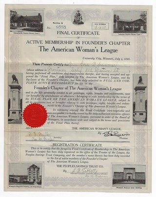 Item #19801 Final Certificate of Active Membership in Founder's Chapter, The American Woman's...