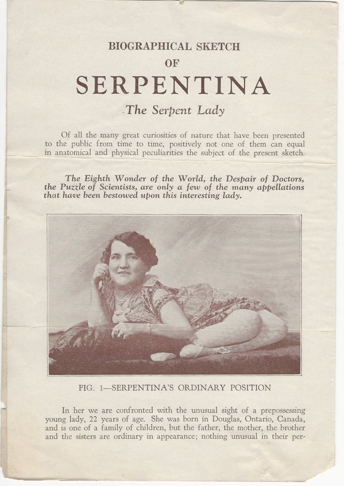 Item #19859 Biographical Sketch of Serpentina, the Serpent Lady. SIDESHOW.
