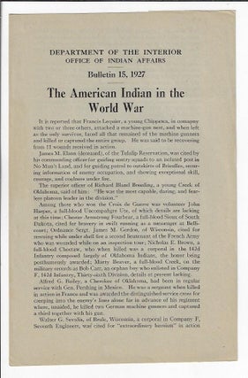 Item #19872 The American Indian in the World War. NATIVE AMERICANS WORLD WAR I, PATERNALISM