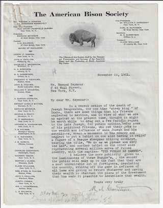 Item #20045 Signed Letter and Position Statement from the Secretary of the American Bison Society...
