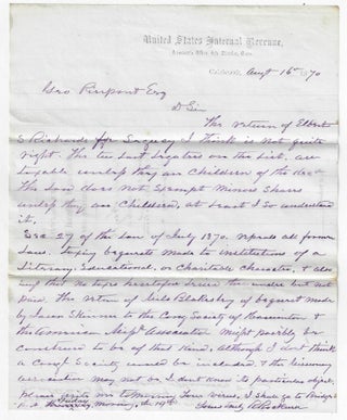 Small Archive of Letters from a Federal Tax Assessor to a Subordinate, 1870-71