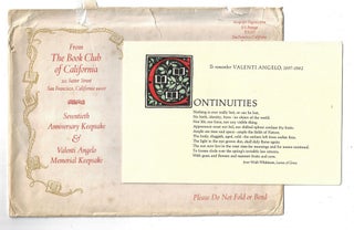 Item #20711 Continuities. To Remember Valenti Angelo, 1897-1982