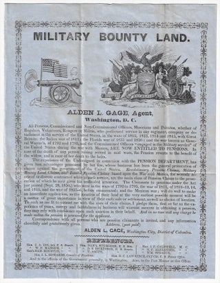Item #20762 Military Bounty Land, Alden L. Gage, Agent. BOUNTY LANDS