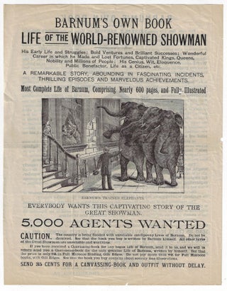 Item #20775 Barnum's Own Book, Life of the World-Renowned Showman. BOOK TRADE, P. T. BARNUM