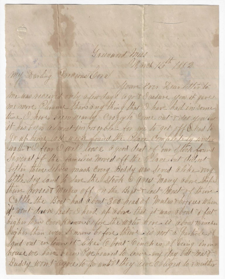 Item #20839 Manuscript Letter Describing the Aftermath of the Great Mississippi River Flood of 1882. MISSISSIPPI, FLOODING.