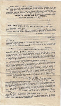 Four Items Related to Wright, Bro. & Co., Watch Importers (and Fraudsters), 1867