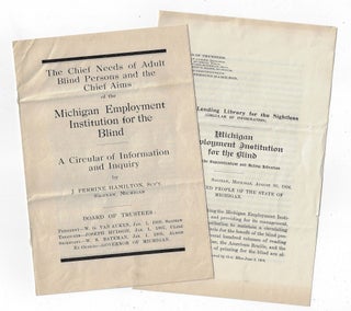 Item #21820 Two Circulars from the Michigan Employment Institution for the Blind (Aims of the...