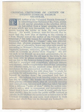 Item #21836 Critical Criticisms of Critics on Drury's Comical French Grammar. Edward James Drury
