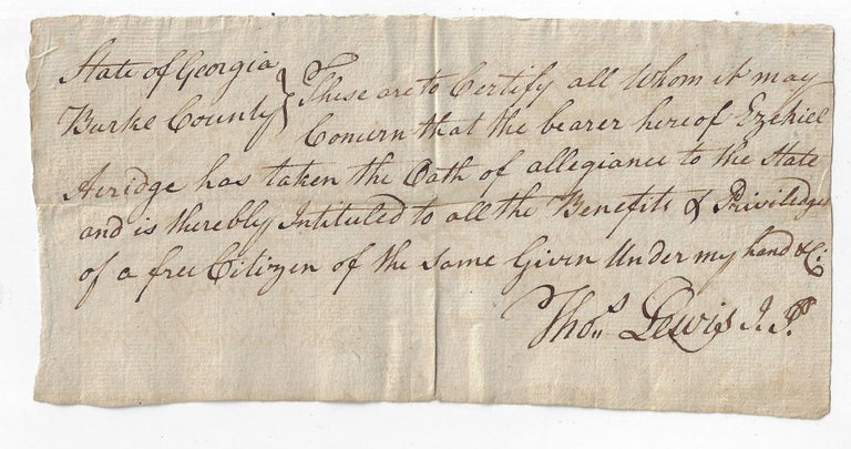 Item #22007 Manuscript Oath of Loyalty to the State of Georgia, ca. 1790s