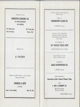 Souvenir Program from the Annual Ball of the Los Angeles Cloak and Dressmakers's Union, 1940