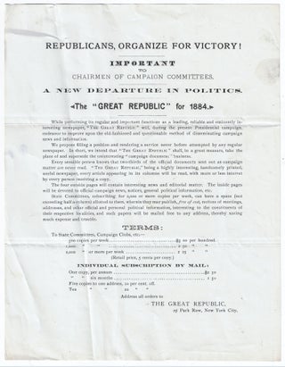 Item #22427 Prospectus for "The Great Republic," a Republican Campaign Newspaper, 1884