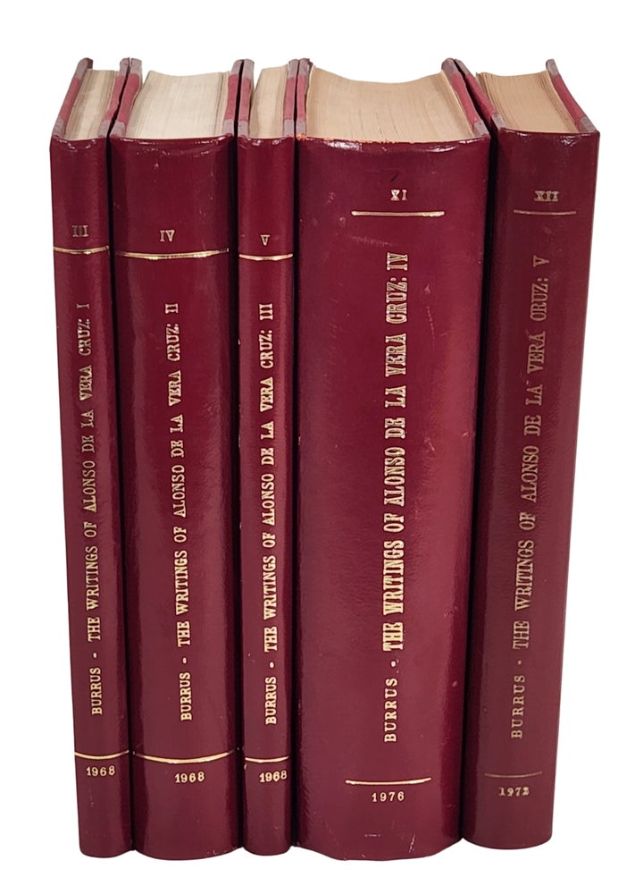 Item #22785 Writings of Alonso de la Vera Cruz, The Original Texts with English Translations [Five Volumes]. Ernest J. Burrus, Alonso de al Vera Cruz, Alonso Gutiérrez.