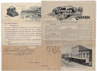 Item #22932 1898 Brown's Business College Circular, with Cover Letter and Mailing Envelope