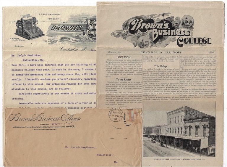 Item #22932 1898 Brown's Business College Circular, with Cover Letter and Mailing Envelope