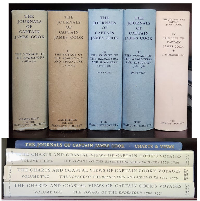Item #23033 The Journals of Captain James Cook on his Voyages of Discovery; The Life of Captain James Cook; The Charts & Coastal Views of Captain Cook's Voyages [Nine Volume Set]. James Cook, J. C. Beaglehole.