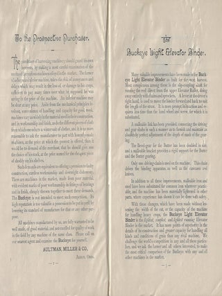 Buckeye Mowers, Table Rakes, Droppers, and Grain Binders Manufactured by Aultman, Miller & Co. Akron, O.