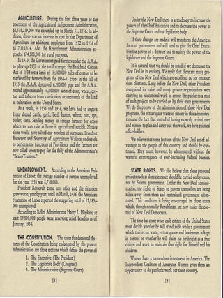 Small Archive from the Independent Coalition of American Women, Urging Women to Vote Against FDR and the New Deal