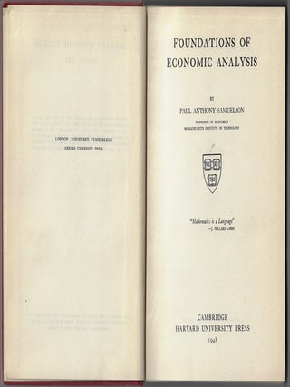 Foundations of Economic Analysis [Harvard Economic Studies, No. 80]