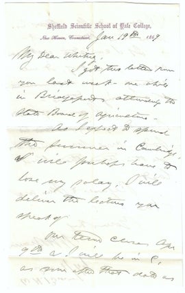 Item #24185 Autograph Letter, Signed, to Geologist Josiah Dwight Whitney. William Henry Brewer