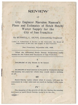 Item #24196 Review of City Engineer Marsdon Manson's Plans and Estimates of Hetch Hetchy Water...