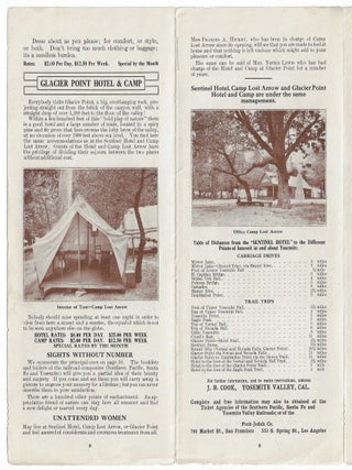 Brochure Advertising the Sentinel Hotel, Glacier Point Hotel & Camp, and Camp Lost Arrow. ca. 1909