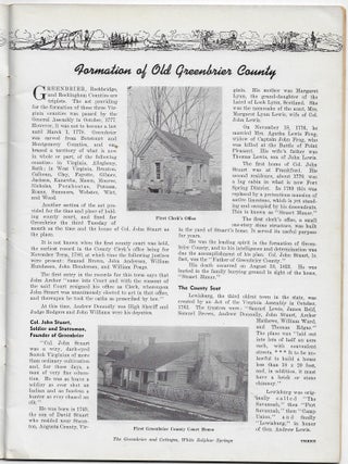 Historical Booklet, Greenbrier County, 160th Anniversary 1778-1938