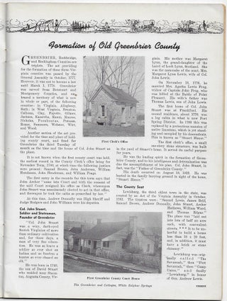 Historical Booklet, Greenbrier County, 160th Anniversary 1778-1938