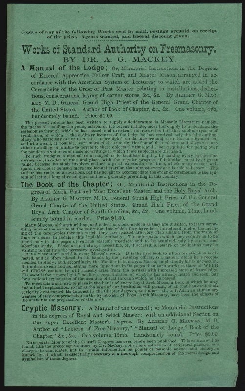 Item #2484 Works of Standard Authority on Freemasonry by Dr. A.G. Mackey. A. G. Mackey.